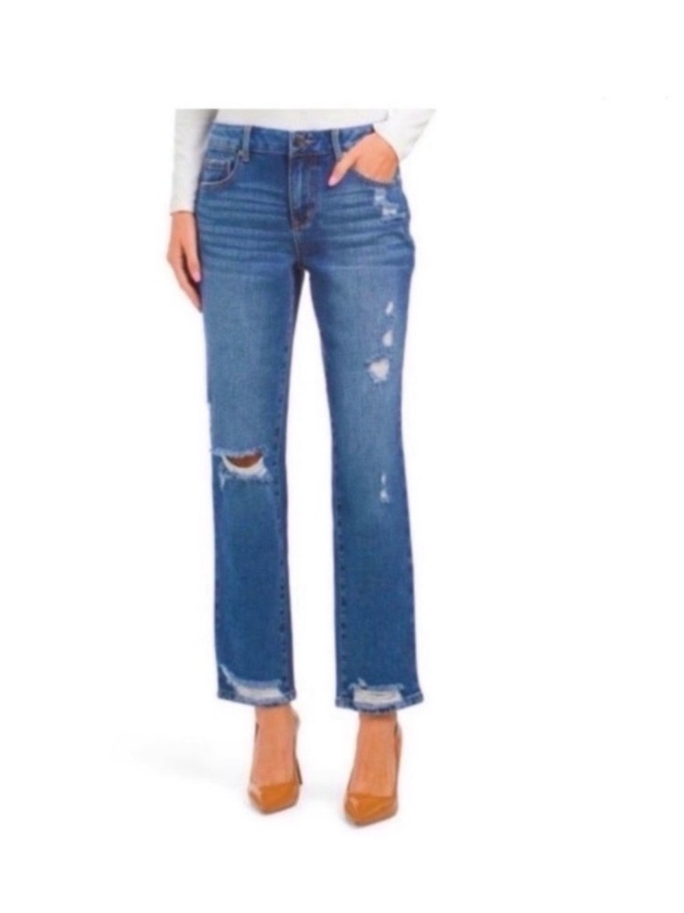1822 DENIM RIPPED RELAXED STRAIGHT LEG JEANS - Picture 2 of 9